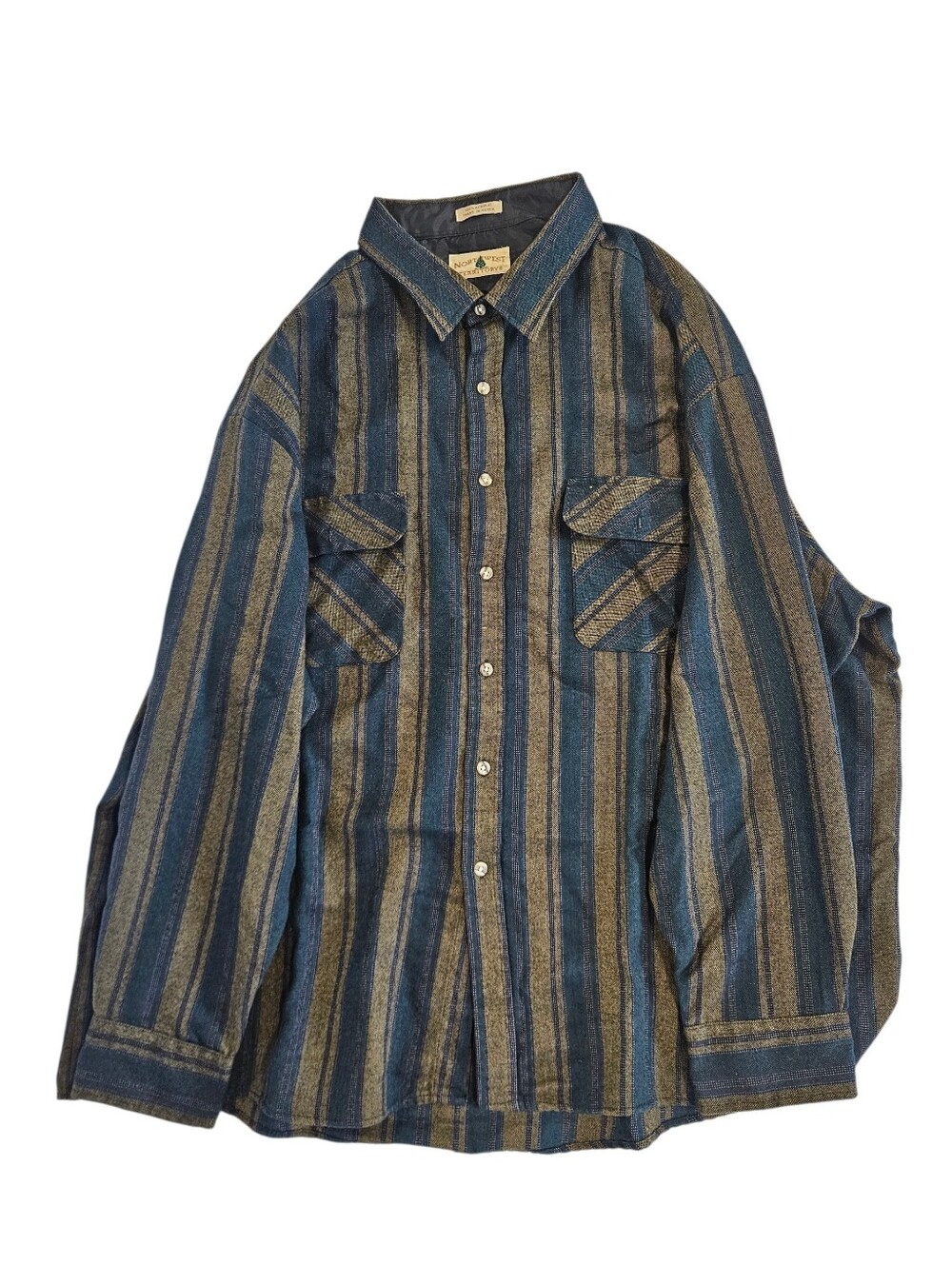 Northwest Territory Blue and Brown Striped Button-Down Shirt Vintage Xxl